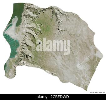 Shape of Karak, province of Jordan, with its capital isolated on white background. Satellite imagery. 3D rendering Stock Photo