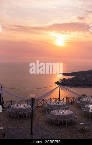 Wedding set up on the beach sunset Stock Photo