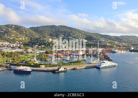 SAINT THOMAS, US VIRGIN ISLANDS - FEBRUARY 18, 2014 : Charlotte Amalie port on Caribbean island Saint Thomas. Stock Photo
