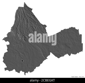 Shape of Bungoma, county of Kenya, with its capital isolated on white background. Bilevel elevation map. 3D rendering Stock Photo