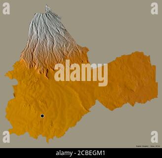 Shape of Bungoma, county of Kenya, with its capital isolated on a solid color background. Topographic relief map. 3D rendering Stock Photo