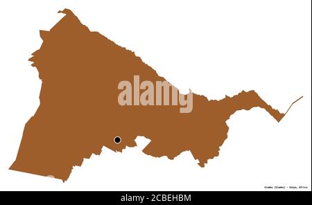 Shape of Kiambu, county of Kenya, with its capital isolated on white background. Composition of patterned textures. 3D rendering Stock Photo