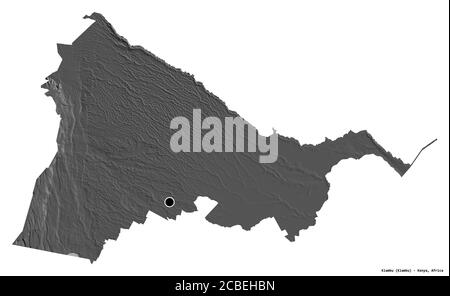 Shape of Kiambu, county of Kenya, with its capital isolated on white background. Bilevel elevation map. 3D rendering Stock Photo