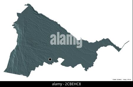 Shape of Kiambu, county of Kenya, with its capital isolated on white background. Colored elevation map. 3D rendering Stock Photo