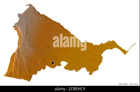 Shape of Kiambu, county of Kenya, with its capital isolated on white background. Topographic relief map. 3D rendering Stock Photo