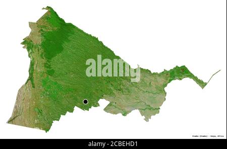 Shape of Kiambu, county of Kenya, with its capital isolated on white background. Satellite imagery. 3D rendering Stock Photo