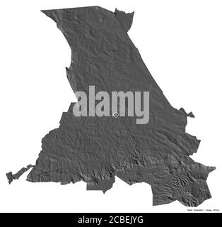 Shape of Nandi, county of Kenya, with its capital isolated on white background. Bilevel elevation map. 3D rendering Stock Photo