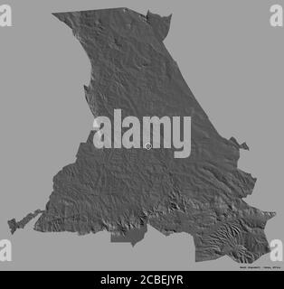 Shape of Nandi, county of Kenya, with its capital isolated on a solid color background. Bilevel elevation map. 3D rendering Stock Photo