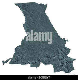 Shape of Nandi, county of Kenya, with its capital isolated on white background. Colored elevation map. 3D rendering Stock Photo