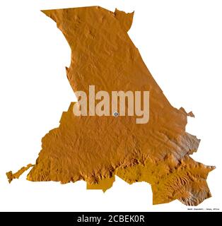 Shape of Nandi, county of Kenya, with its capital isolated on white background. Topographic relief map. 3D rendering Stock Photo