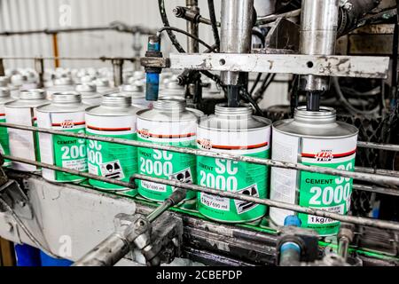 Johannesburg, South Africa - October 19, 2012: Inside interior of a glue and adhesives assembly line in a factory Stock Photo