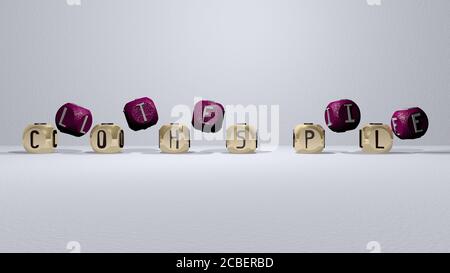 CLOTHES PILE dancing cubic letters - 3D illustration for background and beautiful Stock Photo