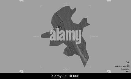 Osh, city of Kyrgyzstan. Bilevel elevation map with lakes and rivers ...
