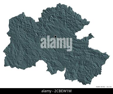 Shape of Houaphan, province of Laos, with its capital isolated on white background. Colored elevation map. 3D rendering Stock Photo