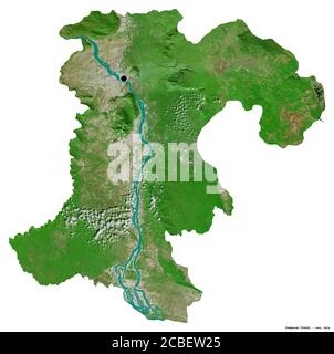 Shape of Champasak, province of Laos, with its capital isolated on white background. Satellite imagery. 3D rendering Stock Photo