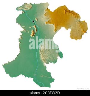 Shape of Champasak, province of Laos, with its capital isolated on white background. Topographic relief map. 3D rendering Stock Photo