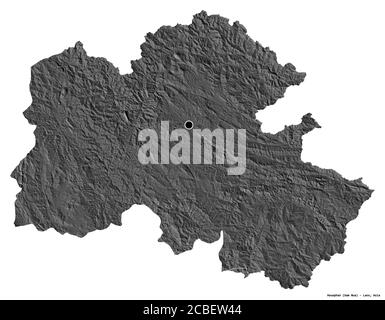 Shape of Houaphan, province of Laos, with its capital isolated on white background. Bilevel elevation map. 3D rendering Stock Photo