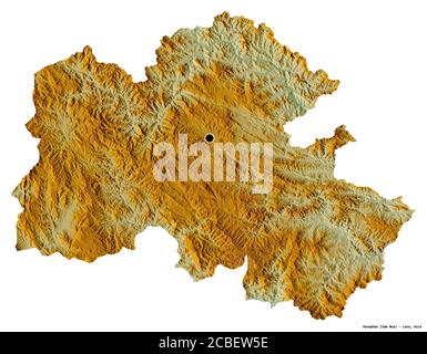 Shape of Houaphan, province of Laos, with its capital isolated on white background. Topographic relief map. 3D rendering Stock Photo