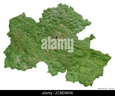 Shape of Houaphan, province of Laos, with its capital isolated on white background. Satellite imagery. 3D rendering Stock Photo