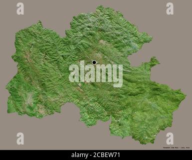 Shape of Houaphan, province of Laos, with its capital isolated on a solid color background. Satellite imagery. 3D rendering Stock Photo