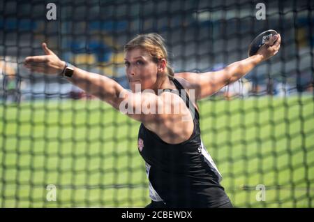 Winner Kristin PUDENZ (SC Potsdam/1st place) action, discus throwing women, on August 9th, 2020 German Athletics Championships 2020, from August 8th. - 09.08.2020 in Braunschweig/Germany. Â | usage worldwide Stock Photo