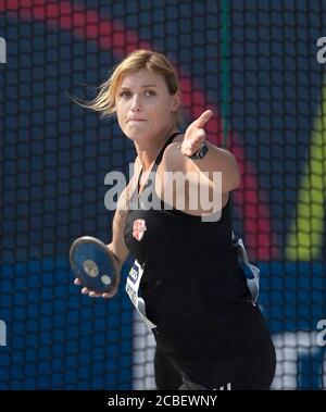 Winner Kristin PUDENZ (SC Potsdam/1st place) Discus throwing of women, on August 9th, 2020 German Athletics Championships 2020, from August 8th. - 09.08.2020 in Braunschweig/Germany. Â | usage worldwide Stock Photo