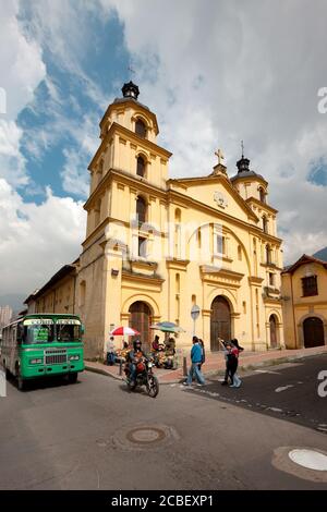 La Candelaria neighborhood, Bogota, Colombia, South America - Nuestra Senora de la Candelaria Church at La Candelaria neighborhood. Stock Photo