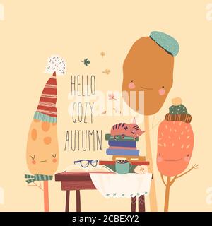 Cute cartoon cat sleeping on stack of book Stock Vector