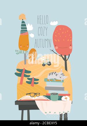 Cute cartoon cat sleeping on stack of book Stock Vector