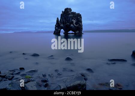 Gorgeous view of the Hvitserkur basalt stack located in Iceland in a gloomy weather Stock Photo