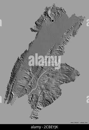 Shape of Bekaa, governorate of Lebanon, with its capital isolated on a solid color background. Bilevel elevation map. 3D rendering Stock Photo