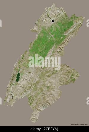 Shape of Bekaa, governorate of Lebanon, with its capital isolated on a solid color background. Satellite imagery. 3D rendering Stock Photo