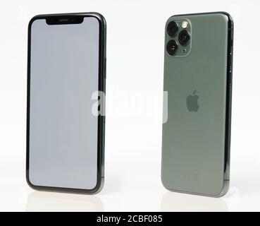New york, USA - august 12, 2020: Apple Iphone 11 isometric view isolated on white background Stock Photo