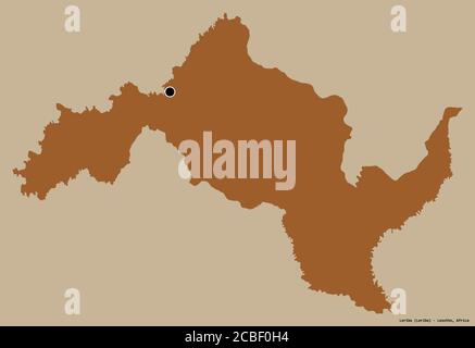 Shape of Leribe, district of Lesotho, with its capital isolated on a solid color background. Composition of patterned textures. 3D rendering Stock Photo