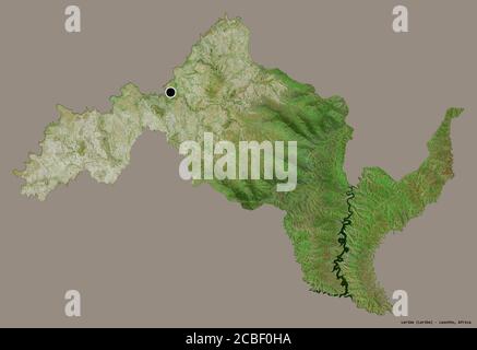 Shape of Leribe, district of Lesotho, with its capital isolated on a solid color background. Satellite imagery. 3D rendering Stock Photo