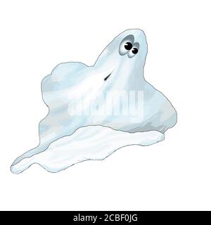 Ghost isolated on white background. Hand drawn of scary ghost. Happy Halloween. Cartoon spooky phantom character. Funny watercolor ghost. Stock vector Stock Vector