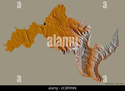 Shape of Leribe, district of Lesotho, with its capital isolated on a solid color background. Topographic relief map. 3D rendering Stock Photo