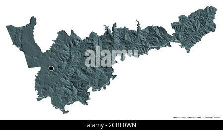 Mohale's Hoek, district of Lesotho. Colored elevation map with lakes ...