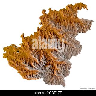 Shape of Quthing, district of Lesotho, with its capital isolated on white background. Topographic relief map. 3D rendering Stock Photo