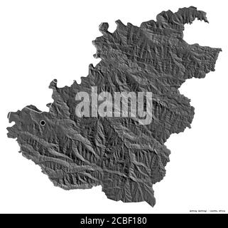 Shape of Quthing, district of Lesotho, with its capital isolated on white background. Bilevel elevation map. 3D rendering Stock Photo
