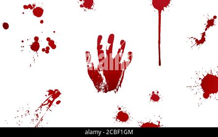 Blood collection splatter set. Various blood splashes isolated Stock Vector