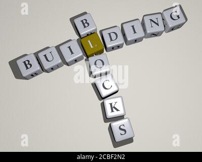 building blocks crossword by cubic dice letters - 3D illustration for architecture and city Stock Photo