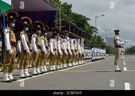 Kolkata, India. 13th Aug, 2020. Participant of Kolkata Armed Police during final rehearsal of 15th August, 2020. (Photo by Suraranjan Nandi/Pacific Press) Credit: Pacific Press Media Production Corp./Alamy Live News Stock Photo