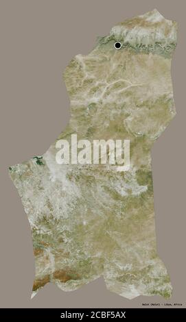 Shape of Nalut, district of Libya, with its capital isolated on a solid color background. Satellite imagery. 3D rendering Stock Photo