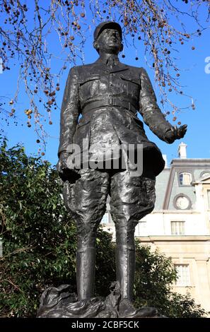 London, England, UK – January 9, 2011. Charles De Gaulle statue standing outside 4 Carlton Gardens which were the headquarters of the Free French Forc Stock Photo