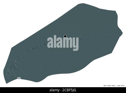 Shape of Wadi al Hayat, district of Libya, with its capital isolated on white background. Colored elevation map. 3D rendering Stock Photo