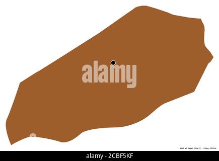 Shape of Wadi al Hayat, district of Libya, with its capital isolated on white background. Composition of patterned textures. 3D rendering Stock Photo