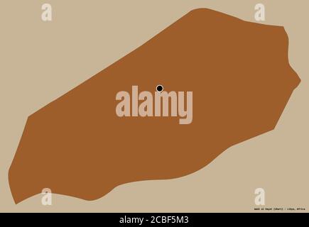 Shape of Wadi al Hayat, district of Libya, with its capital isolated on a solid color background. Composition of patterned textures. 3D rendering Stock Photo