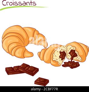 Vector illustration of croissants with chocolate isolated on white background. Food Icon. Design for cookbook, restaurant business. Series of food, drinks and ingredients for cooking. Stock Vector
