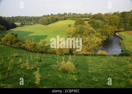 The river Ribble valley upstream of Gisburn Lancashire set in beautiful rolling countryside